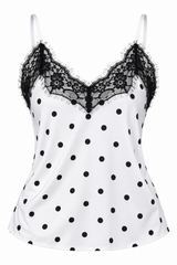 Camisa Blanca Satinada Polka Dot Con Lace Línea Colombiana