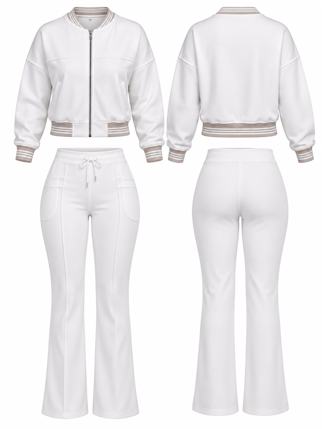Set Jacket Rib Blanco y Beige Línea Colombiana Strech