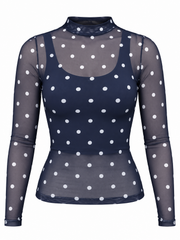 Camisa Mesh Negra Polka Dot Línea Colombiana