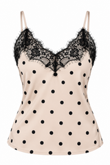 Camisa Beige Satinada Polka Dot con Lace Línea Colombiana