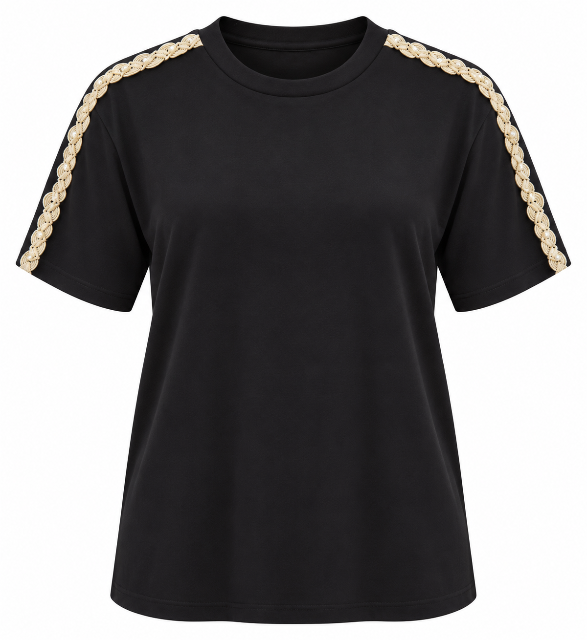Camisa Negra Colombiana con Detalle de Perlas y Croche