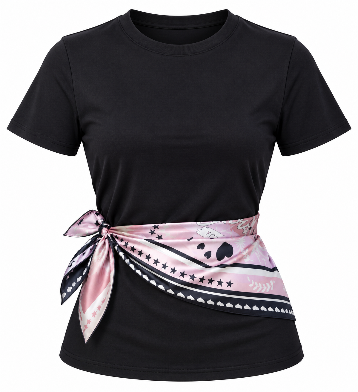 T-Shirts Black Con Pañuelo Satinado Línea Colombiana
