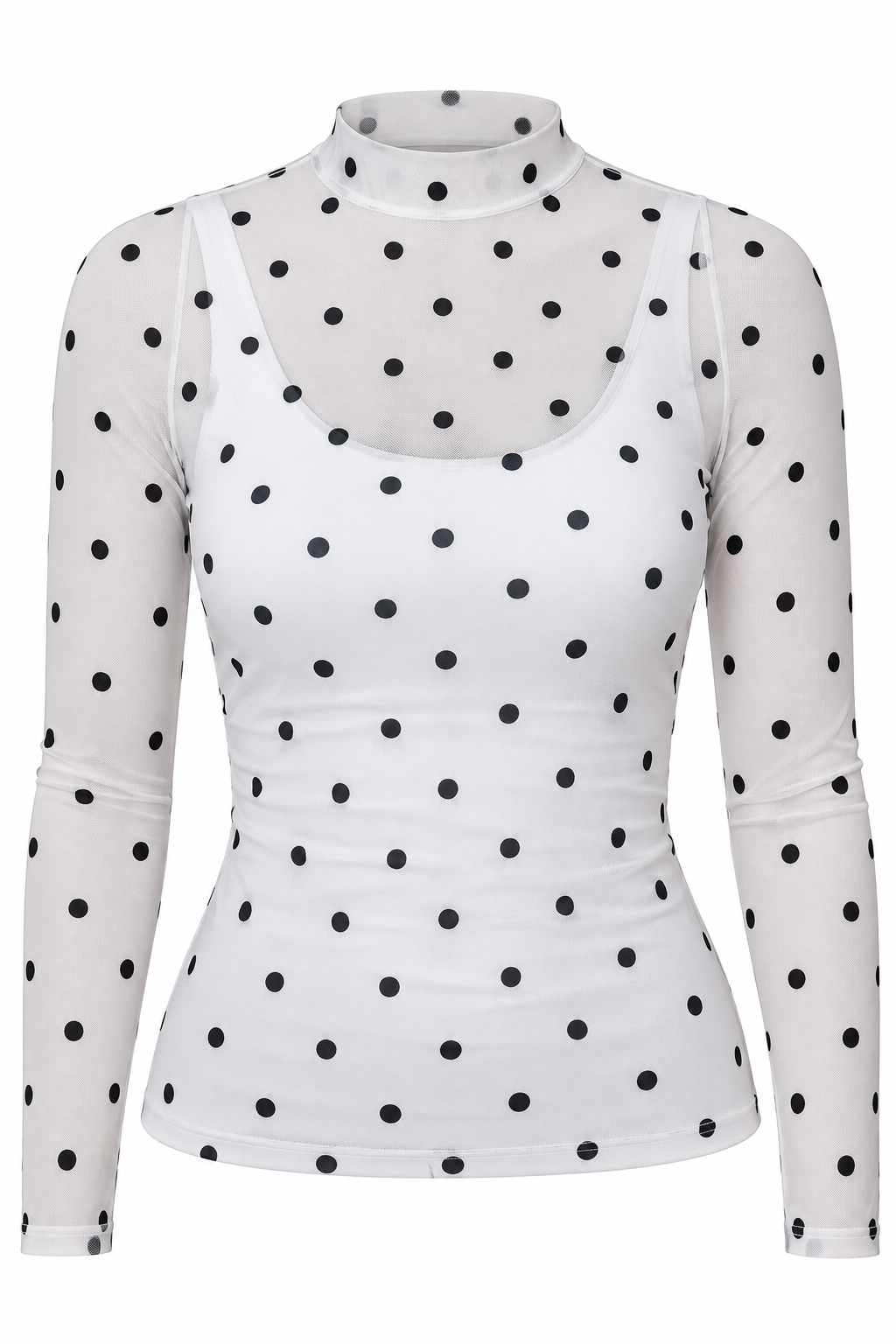 Camisa Mesh Blanca Polka Dot Línea Exclusiva Colombiana