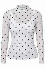 Camisa Mesh Blanca Polka Dot Línea Exclusiva Colombiana