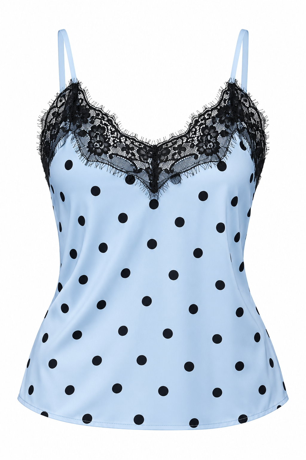 Camisa Azul Satinada Polka Dot con Lace Línea Colombiana
