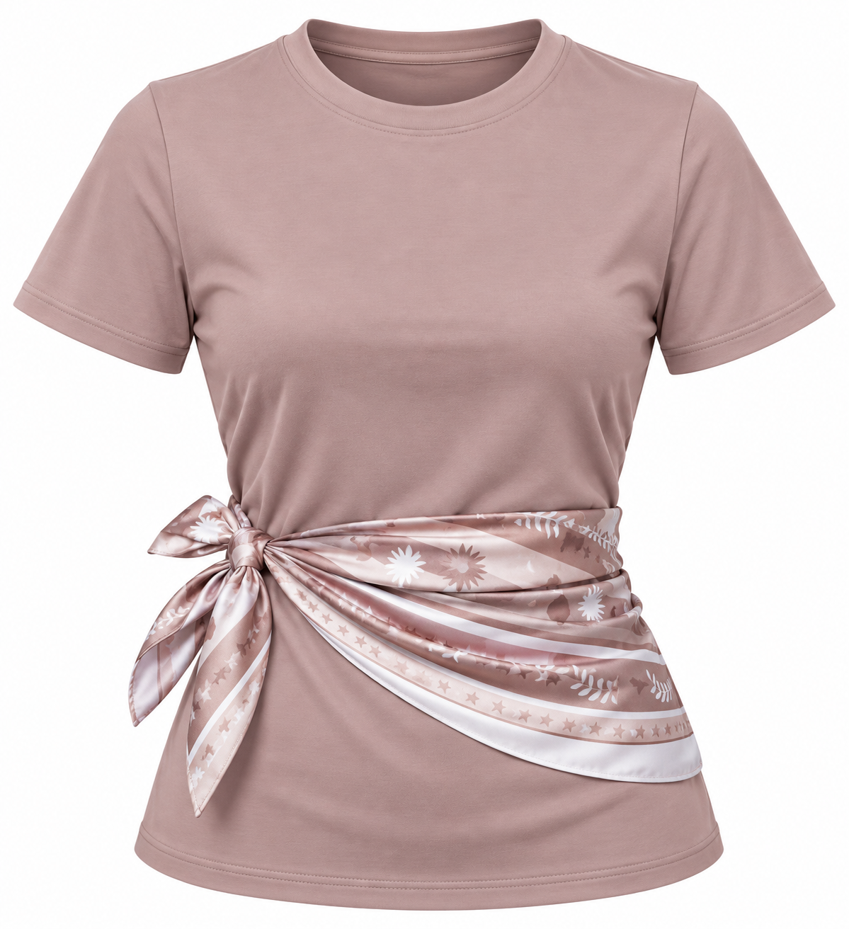 T-Shirts Beige Con Pañuelo Satinado Línea Colombiana