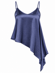 Camisa Azul Marino Asimétrica Satinada Línea Exclusiva Colombiana