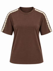 Camisa Café Colombiana con Detalle de Perlas y Croche