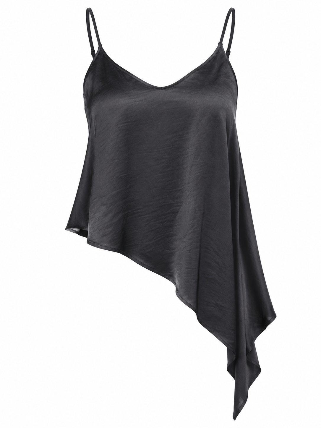 Camisa Negra Asimétrica Satinada Línea Exclusiva Colombiana
