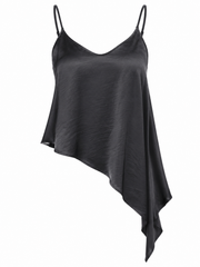 Camisa Negra Asimétrica Satinada Línea Exclusiva Colombiana